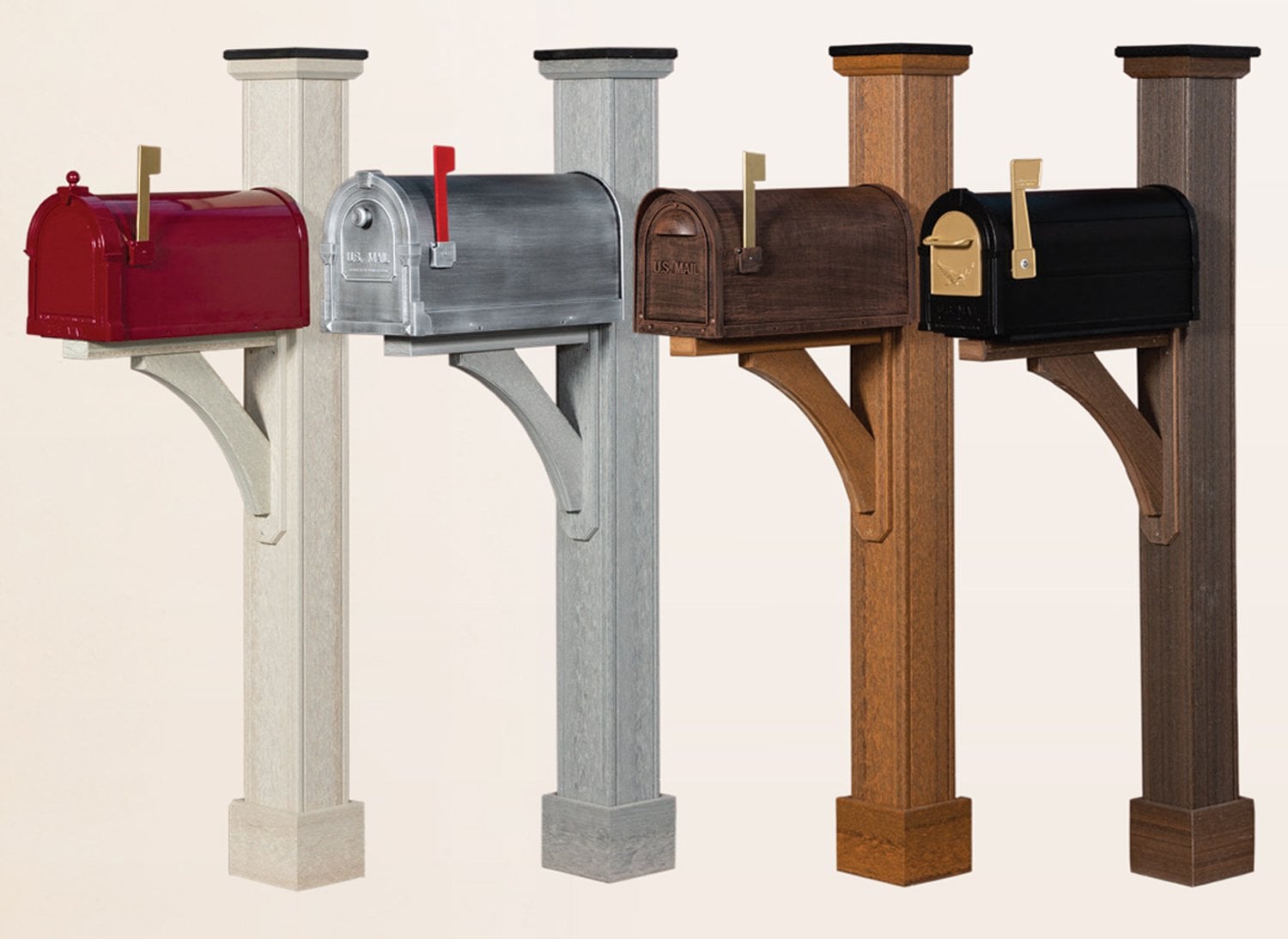 Santa Fe poly woodgrain mailbox posts in four colors