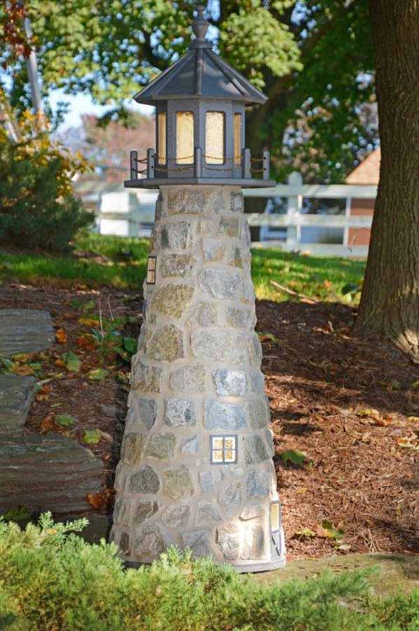 Amish stone lighthouse with gray stone