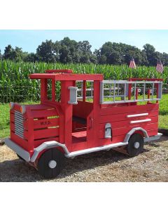 Amish-Made Wooden Fire Truck Playset for Kids | 11×4 ft Backyard Fire Engine Playground with Bell & Hats