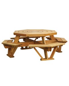 Amish Pine Octagon Picnic Table with Built-in Benches