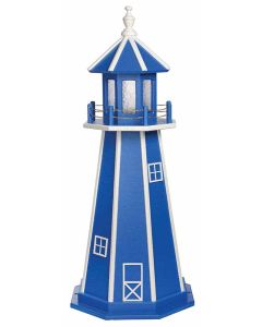 Amish Wooden Painted Lighthouse - Bright Blue and White