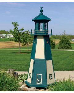 Amish Wooden Cape Henry Lighthouse - Hunter Green and Beige