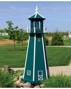 Amish Wooden Painted Lighthouse - Hunter Green and White