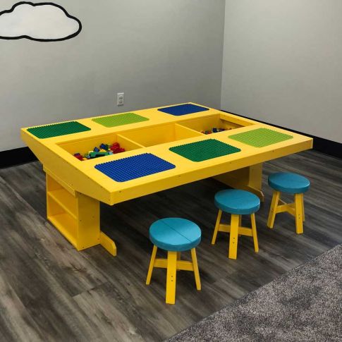 Amish Made Kids Poly Lego Table with Stools