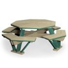 Amish Octagon Polywood Picnic Table with Benches Weatherwood and Green