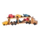 Amish Made Wooden Toy Car Carrier w/ 6 Cars