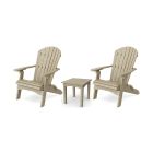 Heritage 3-Piece Folding Adirondack Set with 22" Side Table in Weathered Wood