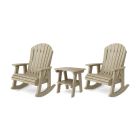 Heritage 3-Piece Adirondack Rocking Chair Set with Side Table in Weathered Wood