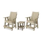 Contemporary 3-Piece Tall Modern Adirondack Chair Set with Side Table in Weathered Wood