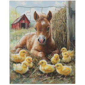 Amish Made Wooden 20 Piece Child's Puzzle - Horse & Chicks