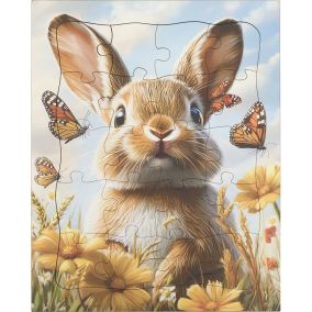 Amish Made Wooden 20 Piece Child's Puzzle - Bunny & Butterflies
