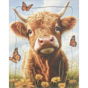 Amish Made Wooden 20 Piece Child's Puzzle - Cow & Butterflies