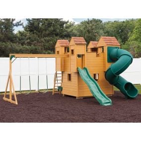 Amish MadeWooden Stockade Playground Set w/ 8'ft Wave Slide & Turbo Slide