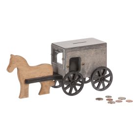 Amish Made Wooden Horse & Buggy Bank - Black & Gray