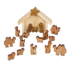 Amish Made Wooden Toy Nativity Scene - Harvest & Natural