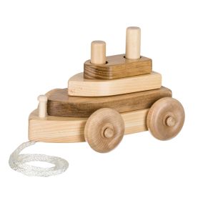 Amish Made Wooden Pull Toy Tug Boat - Harvest & Natural