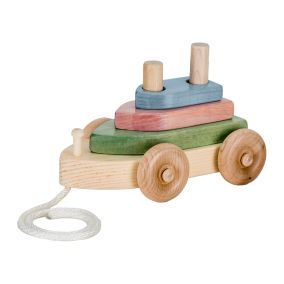 Amish Made Wooden Pull Toy Tug Boat - Pastel