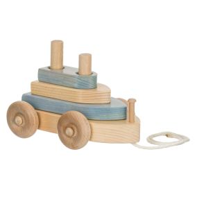 Amish Made Wooden Pull Toy Tug Boat - Baby Blue