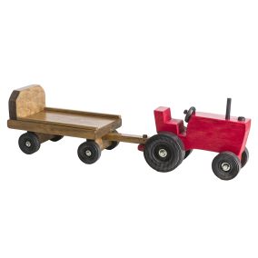 Amish Made Wooden Toy Tractor & Wagon - Red