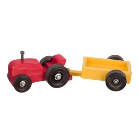 Amish Made Wooden Toy Small Tractor & Wagon - Red