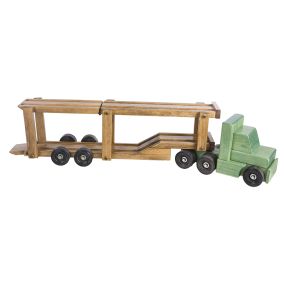 Amish Made Wooden Toy Truck with Car Carrier - Green