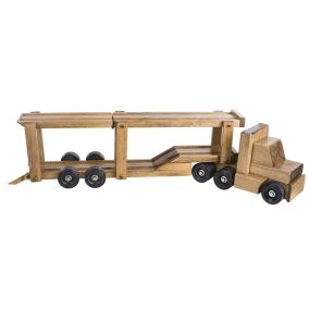 Amish Made Wooden Toy Truck with Car Carrier - Harvest