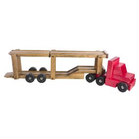 Amish Made Wooden Toy Truck with Car Carrier - Red