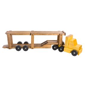 Amish Made Wooden Toy Truck with Car Carrier - Yellow