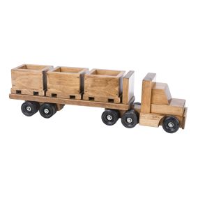 Amish Made Wooden Toy Flatbed Skid Truck with Crates - Harvest
