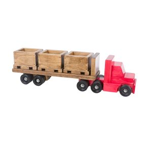 Amish Made Wooden Toy Flatbed Skid Truck with Crates - Red