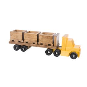 Amish Made Wooden Toy Flatbed Skid Truck with Crates - Yellow
