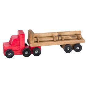 Amish Made Small Wooden Log Truck - Red