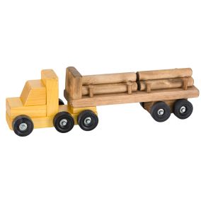 Amish Made Small Wooden Log Truck - Yellow