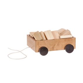 Amish Made Wooden Toy Wagon w/ Blocks - Harvest