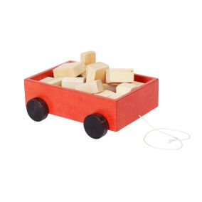Amish Made Wooden Toy Wagon w/ Blocks - Red