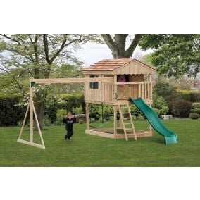 Amish Made Backyard Playstation Wooden Playhouse Swing Set Model 1252