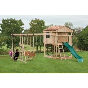 Amish Made Backyard Playstation Wooden Playhouse Swing Set Model 1253