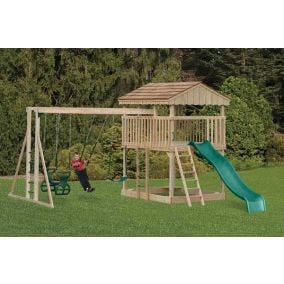 Amish Made Backyard Playstation Wooden Playhouse Swing Set Model 203
