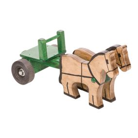 Amish Made Wooden Toy Two Horse Cart - Green