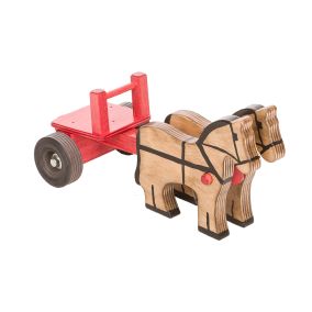 Amish Made Wooden Toy Two Horse Cart - Red