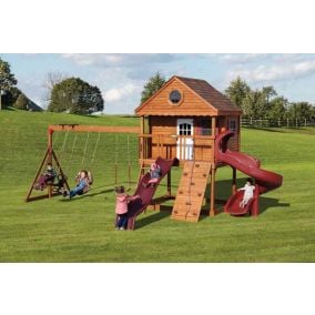 Amish Made Backyard Playstation Wooden Playhouse Swing Set Model 1254