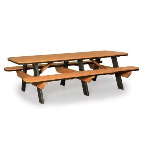 Amish 3x8 Polywood Picnic Table with Benches - Cedar on Black