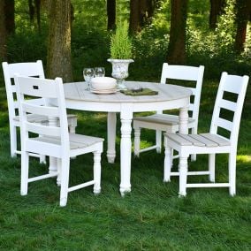 Amish Made Poly Farm House 48" Dining Table and Chair Set in Birchwood on White