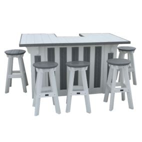 Amish Made Poly Heritage 6 Foot Bar Set with 5 Bar Stools - Light Gray on White