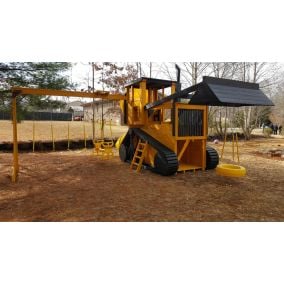 Amish Made Fully Loaded Yellow and Black Bulldozer Playground Set | Includes Slides and Swings
