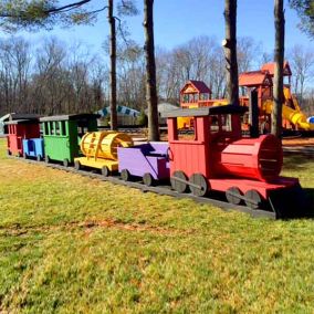 Amish Made 45ft Long Multi-color 6 Piece Train Playground Set