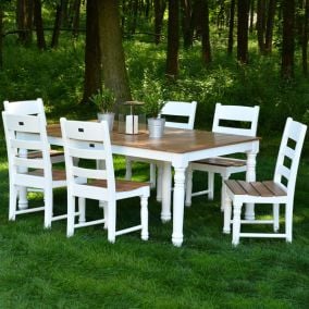 Amish Made Poly Farm House 72" Dining Table Chair Set in Bark on White