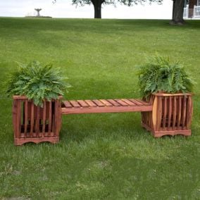 Amish Made Cedar Planters with Center Sitting Bench