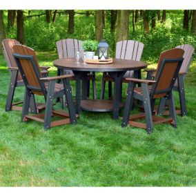 Amish Made Poly Heritage 7 Piece 60in Pub Table & Balcony Chairs Set - Tudor Brown on Black