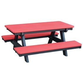 Amish Made Poly Heritage Kid's Picnic Table with Attached Benches - Bright Red on Black